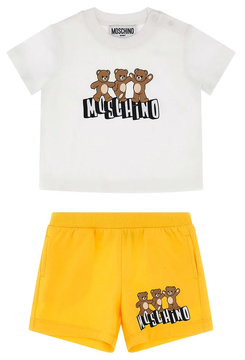 Completo bambino Moschino Kids bianco/giallo in cotone - immagine 2