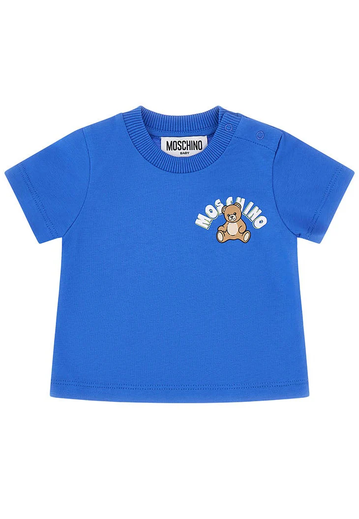 T-shirt neonato Moschino Kids bluette in cotone - immagine 2