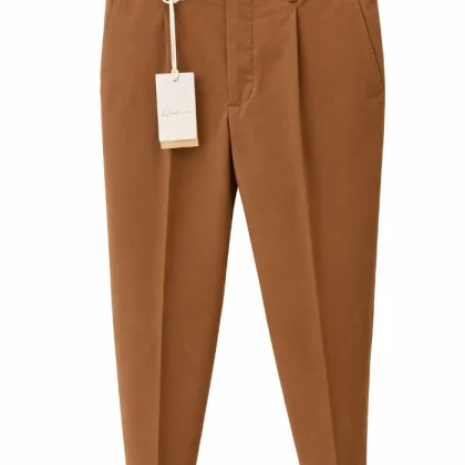 Pantalone uomo Quattro.Zero con Pince e Risvolto cammello